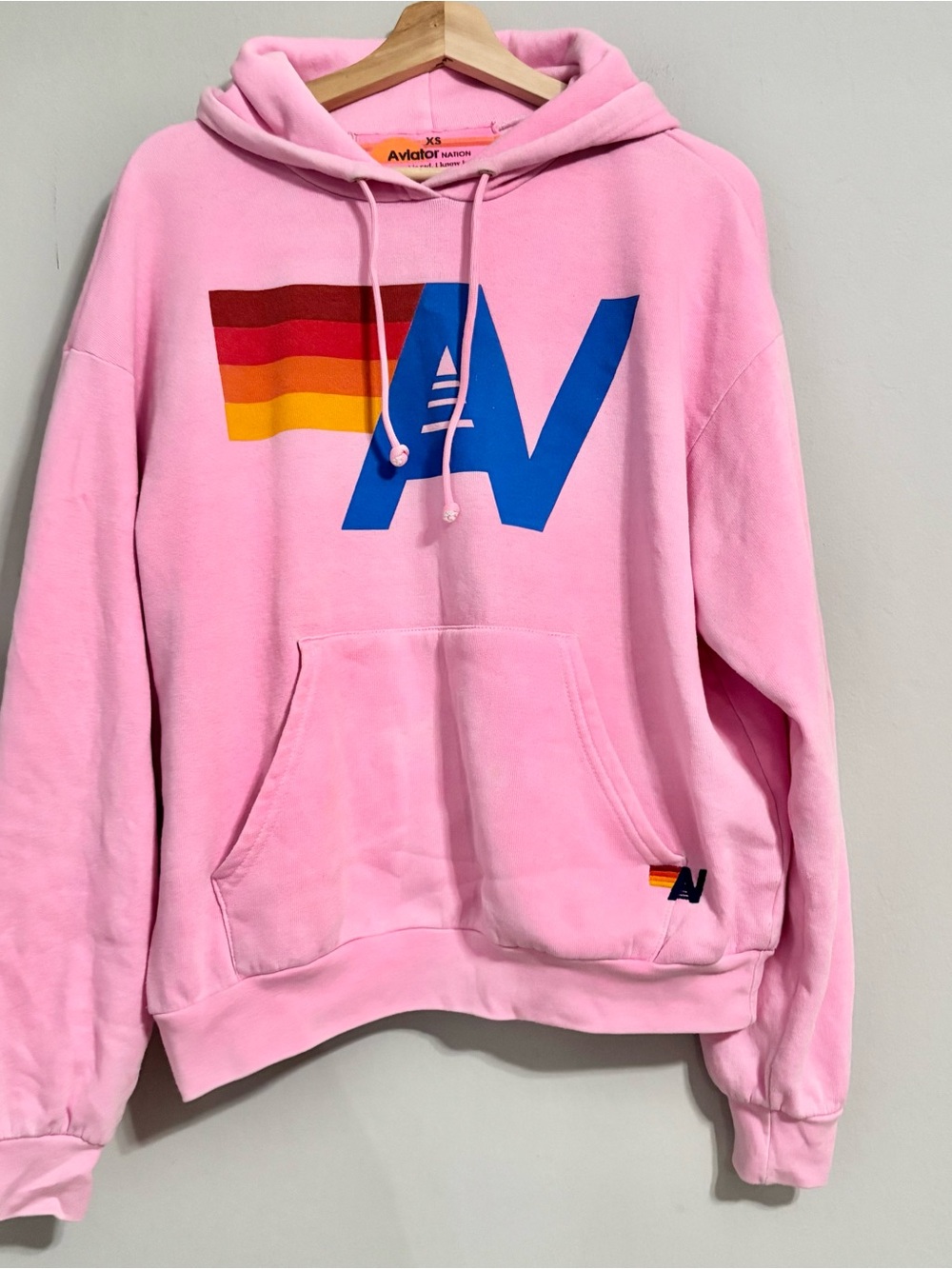 Aviator Nation Bright Pink Logo Pullover Cotton Blend Hoodie
